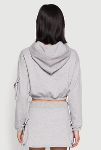 Womens Iris Fleece Cargo Pocket Pullover Hoodie, Grey, Size L