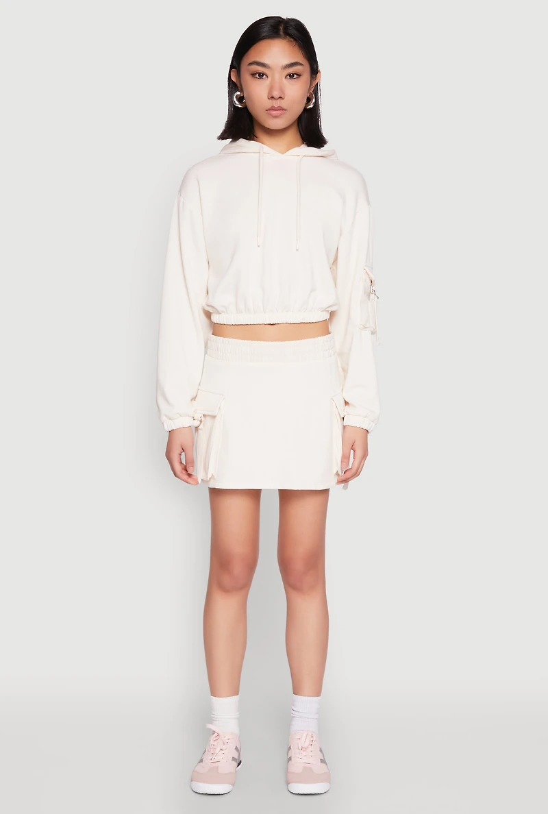 Womens Iris Fleece Cargo Pocket Pullover Hoodie, White, Size S