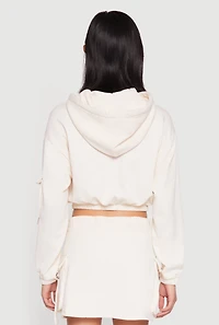 Womens Iris Fleece Cargo Pocket Pullover Hoodie, White, Size L