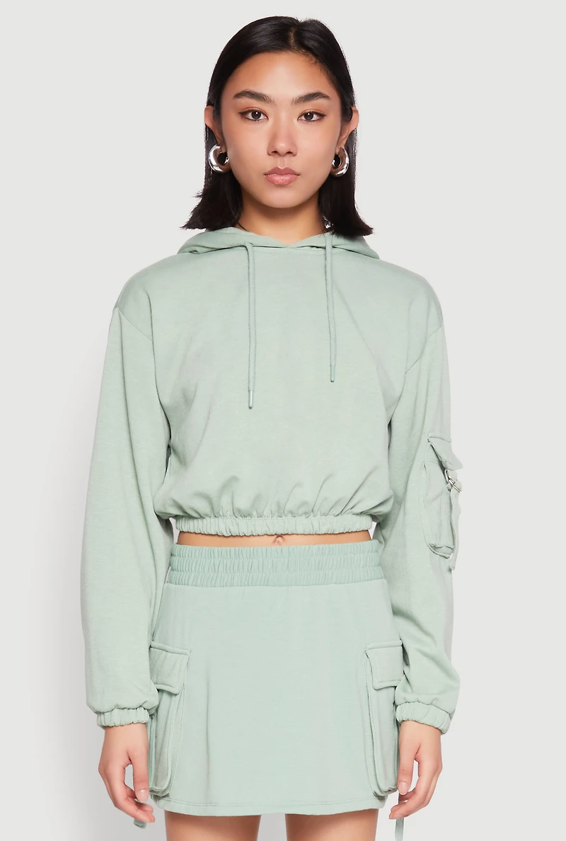 Womens Iris Fleece Cargo Pocket Pullover Hoodie, Green,