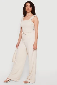 Drawstring High Waisted Wide Leg Textured Knit Pants