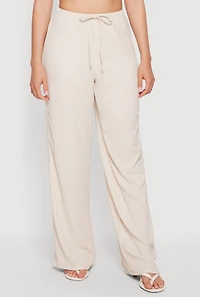 Drawstring High Waisted Wide Leg Textured Knit Pants