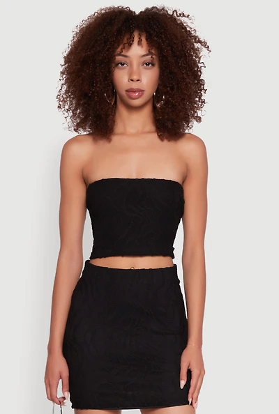 Womens Haute Monde Patterned Mesh Cropped Tube Top, L