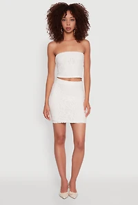 Womens Haute Monde Patterned Mesh Cropped Tube Top, White, Size L