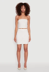 Womens Haute Monde Patterned Mesh Cropped Tube Top, White, Size L