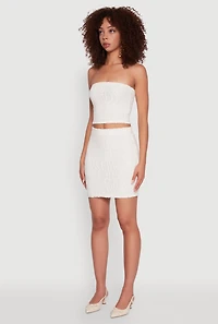 Womens Haute Monde Patterned Mesh Cropped Tube Top, White, Size L