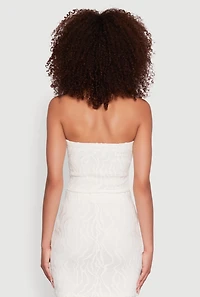 Womens Haute Monde Patterned Mesh Cropped Tube Top, White, Size L