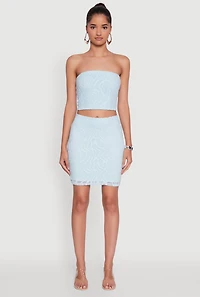 Womens Haute Monde Patterned Mesh Cropped Tube Top, Blue,