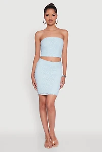 Womens Haute Monde Patterned Mesh Cropped Tube Top, Blue,