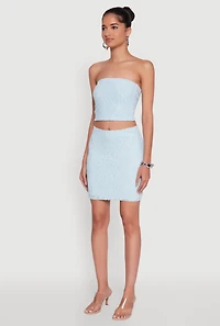 Womens Haute Monde Patterned Mesh Cropped Tube Top, Blue,