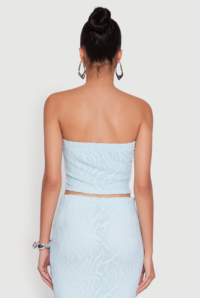 Womens Haute Monde Patterned Mesh Cropped Tube Top, Blue,