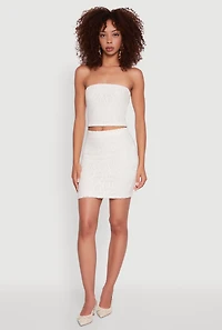 Womens Haute Monde High Waisted Mesh Pencil Skirt, White, Size S