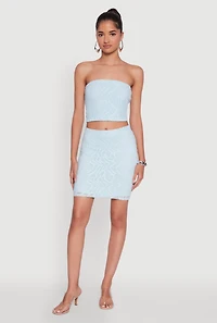 Womens Haute Monde High Waisted Mesh Pencil Skirt, Blue, Size M