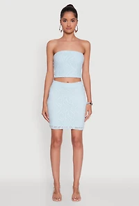 Womens Haute Monde High Waisted Mesh Pencil Skirt, Blue, Size L
