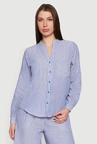 Striped Notch Neck Button Front Shirt