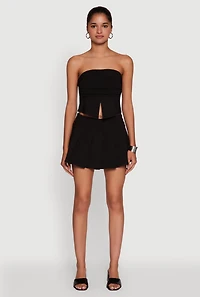 Womens Haute Monde Trendy Pinstripe Strapless Crop Top, Black, Size M