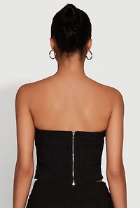Womens Haute Monde Trendy Pinstripe Strapless Crop Top, Black, Size M