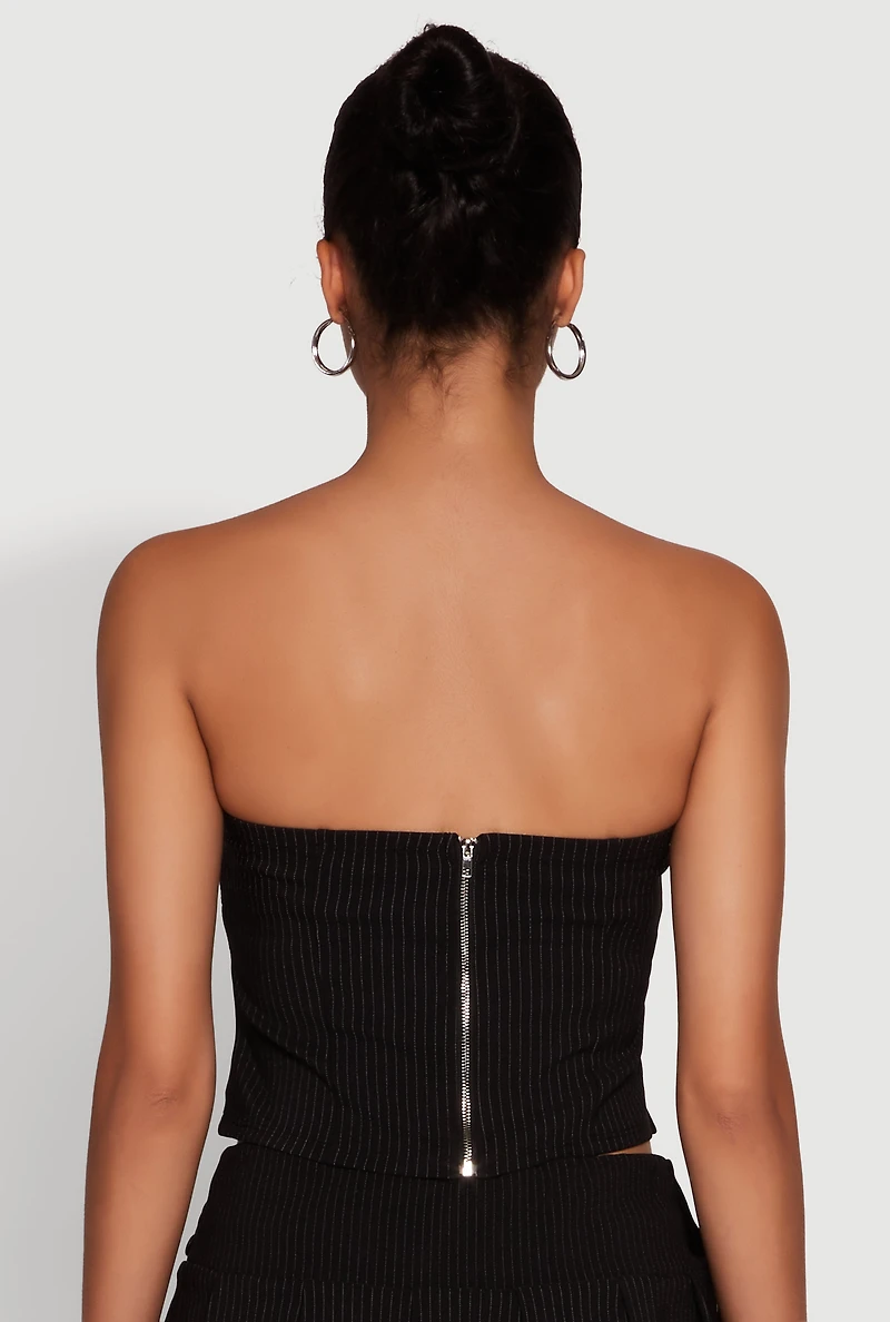 Womens Haute Monde Trendy Pinstripe Strapless Crop Top, Black,