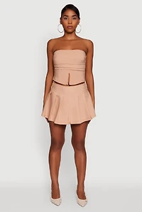 Womens Haute Monde Trendy Pinstripe Strapless Crop Top, Beige, Size M