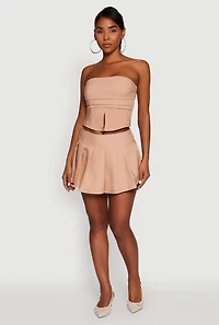 Womens Haute Monde Trendy Pinstripe Strapless Crop Top, Beige, Size M