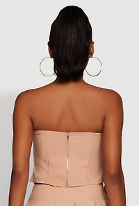 Womens Haute Monde Trendy Pinstripe Strapless Crop Top, Beige, Size S