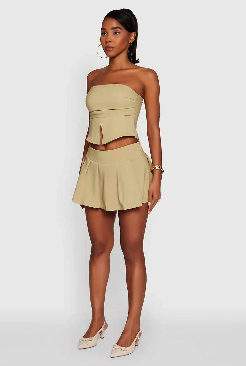 Womens Haute Monde Trendy Pinstripe Strapless Crop Top, Green, Size S