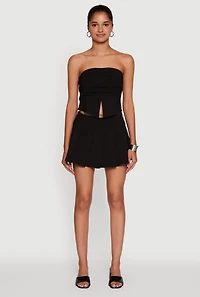 Womens Haute Monde Pinstripe Button Detail Pleated Skort, Black, Size S