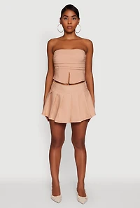 Womens Haute Monde Pinstripe Button Detail Pleated Skort, Khaki, Size L