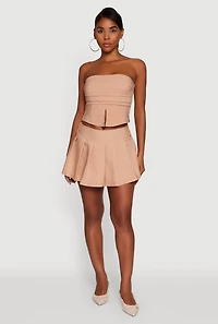 Womens Haute Monde Pinstripe Button Detail Pleated Skort, Khaki, Size L