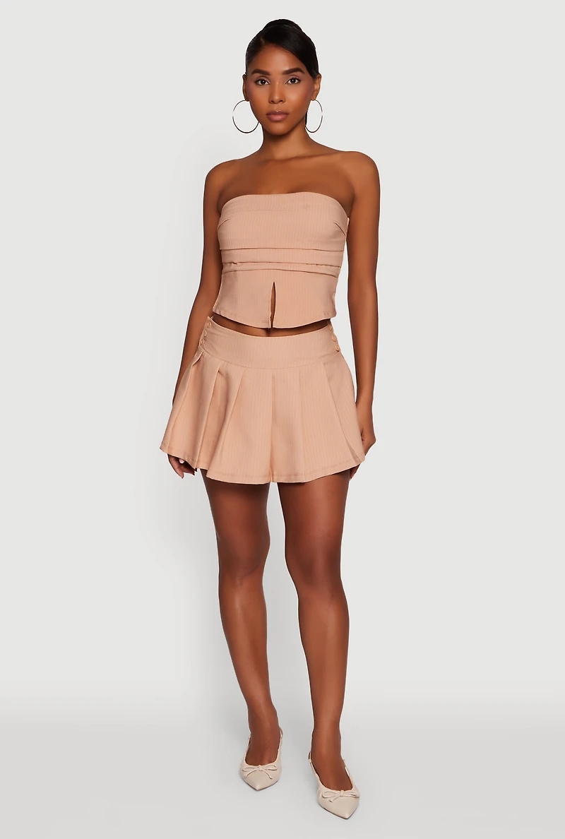 Womens Haute Monde Pinstripe Button Detail Pleated Skort, Khaki, Size S