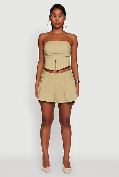 Womens Haute Monde Pinstripe Button Detail Pleated Skort, Green, Size S