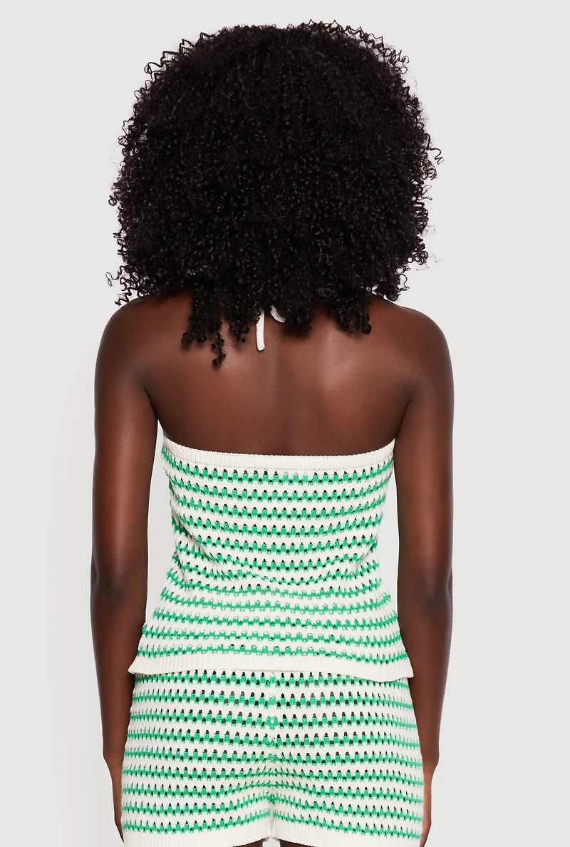 Crochet Striped Tie Back Halter Top