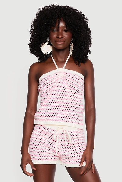 Crochet Striped Tie Back Halter Top