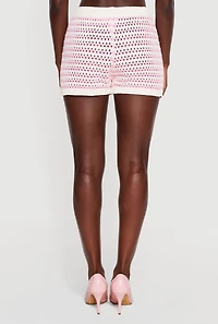 Striped Drawstring High Waisted Crochet Shorts