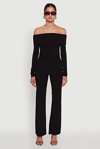 Womens Haute Monde Fold Over Off The Shoulder Top, Black, Size S
