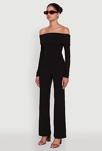 Womens Haute Monde Fold Over Off The Shoulder Top, Black, Size S