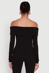 Womens Haute Monde Fold Over Off The Shoulder Top, Black, Size S