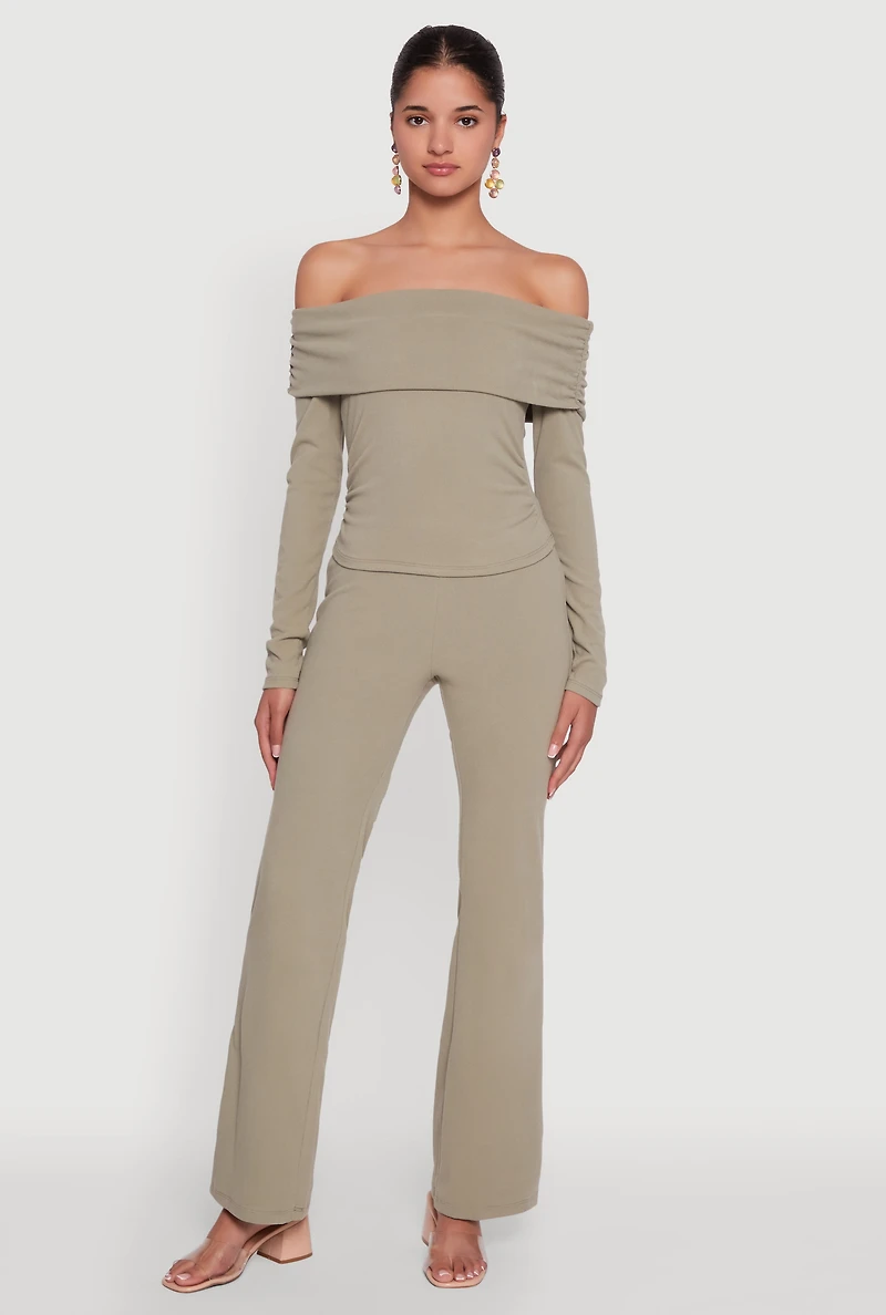 Womens Haute Monde Fold Over Off The Shoulder Top, Green,