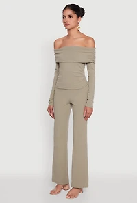 Womens Haute Monde Fold Over Off The Shoulder Top, Green,