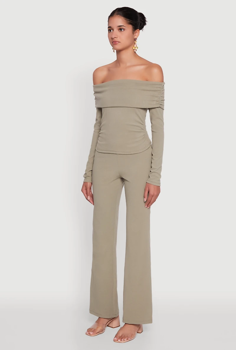 Womens Haute Monde Fold Over Off The Shoulder Top, Green, Size S