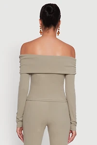 Womens Haute Monde Fold Over Off The Shoulder Top, Green,
