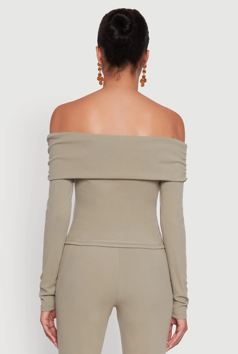 Womens Haute Monde Fold Over Off The Shoulder Top, Green, Size S