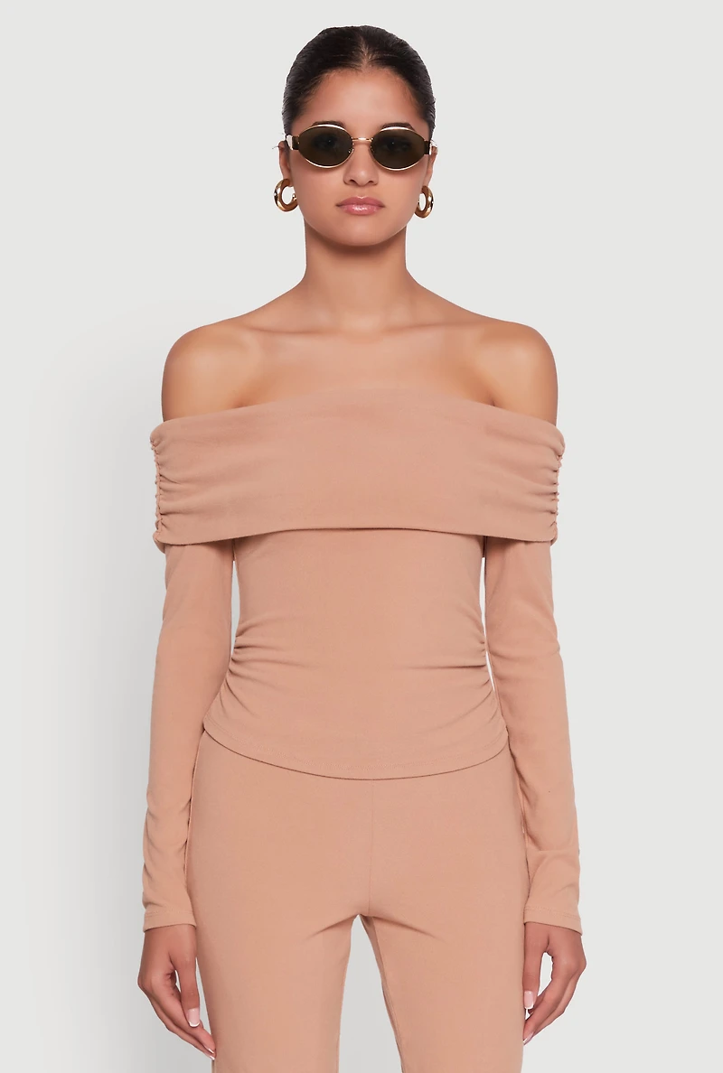 Womens Haute Monde Fold Over Off The Shoulder Top,