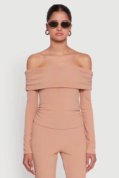 Womens Haute Monde Fold Over Off The Shoulder Top,