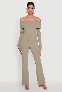 Womens Haute Monde Brushed Knit Boot Cut Pants, Green, Size M