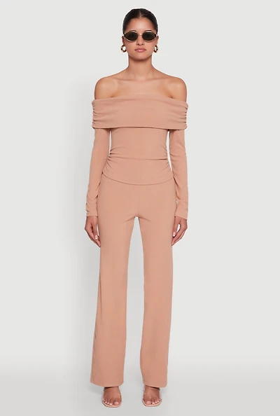 Womens Haute Monde Brushed Knit Boot Cut Pants, Khaki, Size L