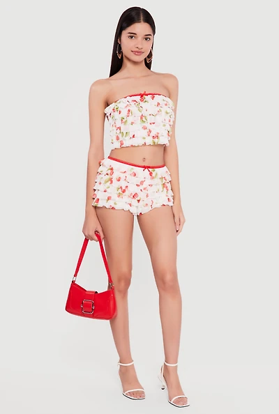 Printed Pattern Tiered Ruffle Shorts
