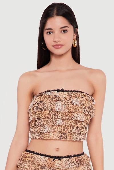 Patterned Ruffle Tiered Cropped Tube Top