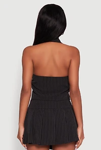 Womens Iris Pinstripe Zip Front Collared Halter Top, Black, Size S