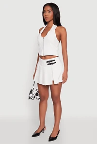 Iris Pinstripe Zip Front Collared Halter Top